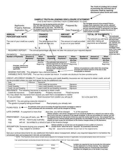 Fillable Truth In Lending Form Printable Forms Free Online