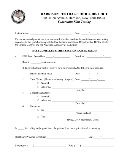 Tuberculosis Skin Test Form