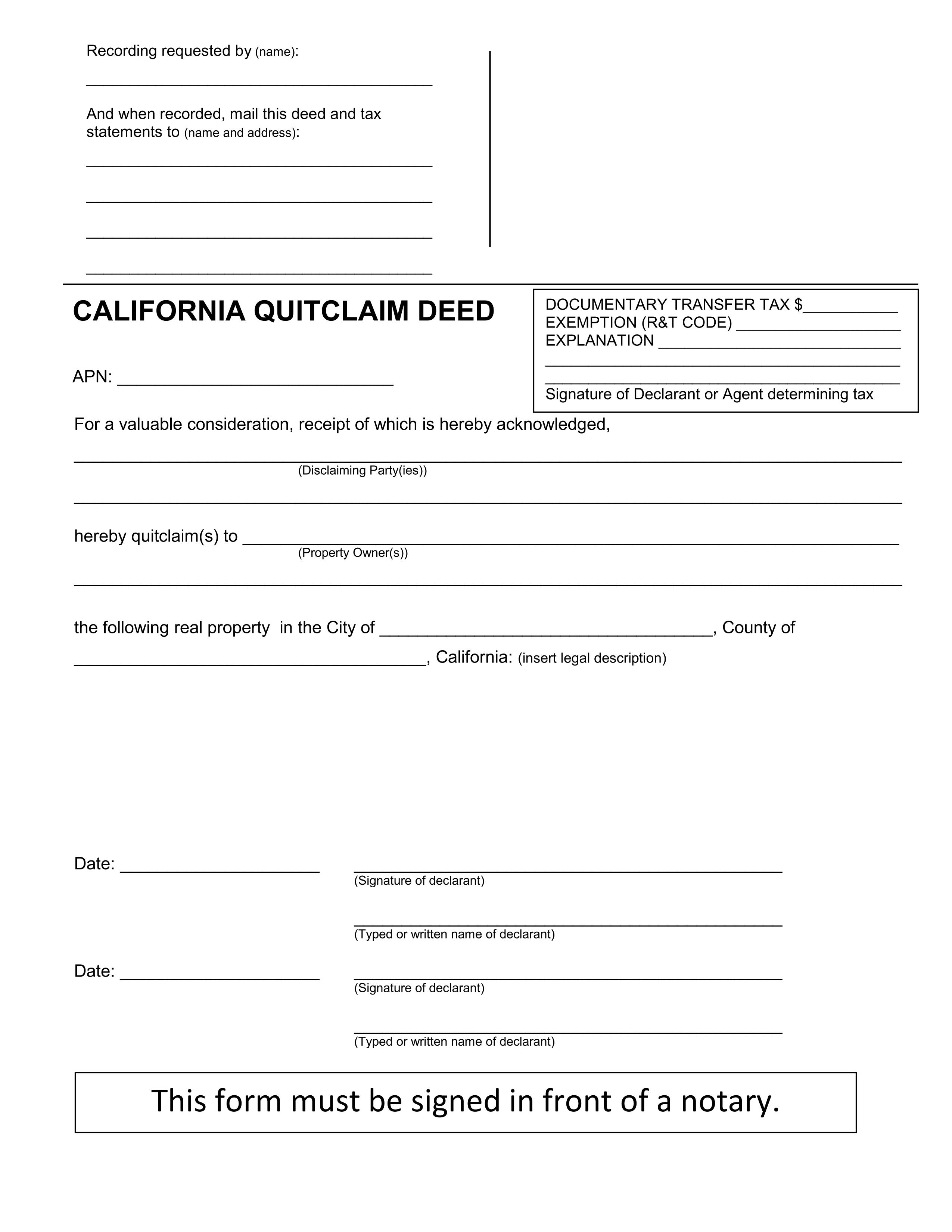 Quit Claim Deed Form of California