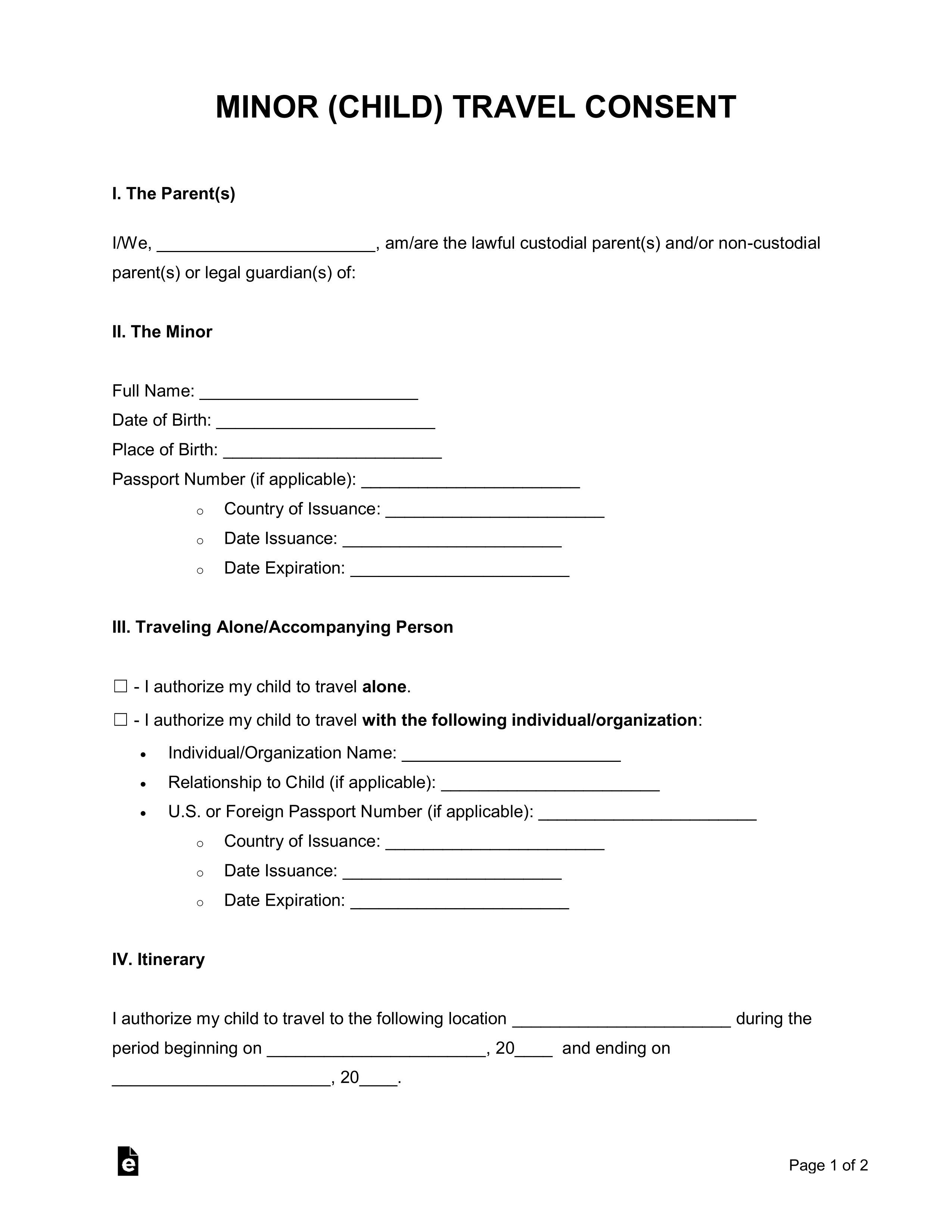 Child Travel Consent Form