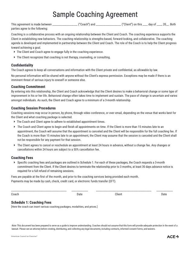 Coaching Contract Coaching Contract