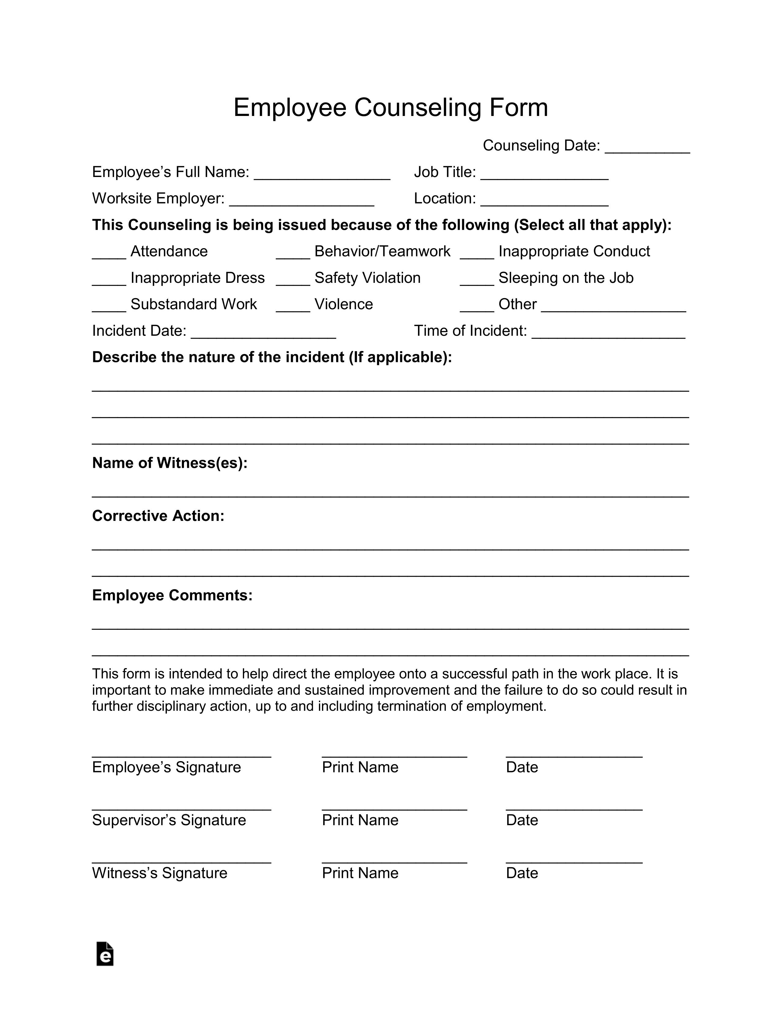 Employee Counseling Forms