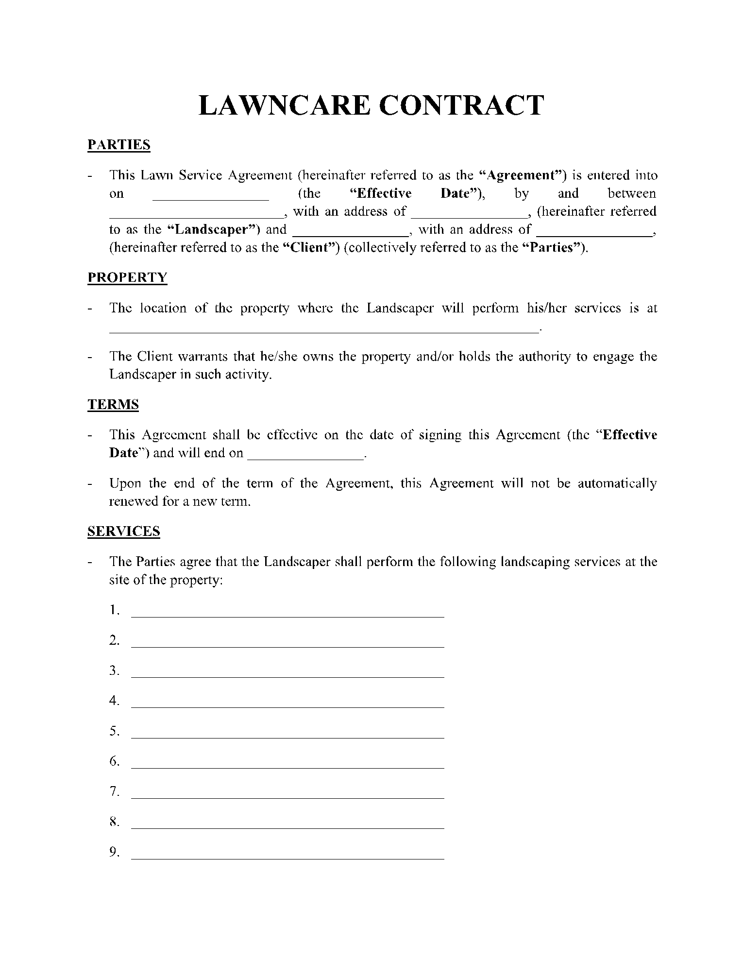 Landscaping Lawncare Contracts Template CocoDoc