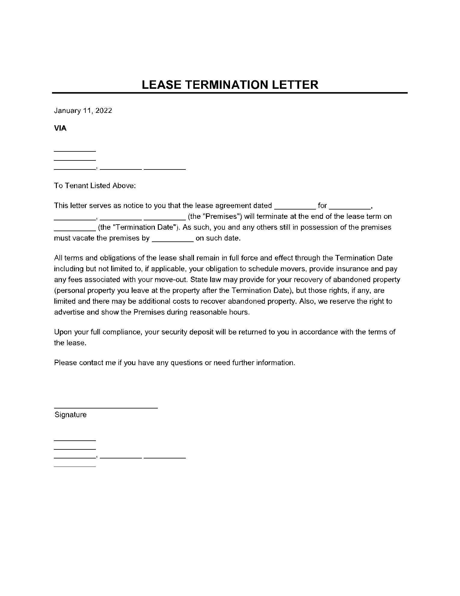 How To Write A Lease Termination Letter To Tenant