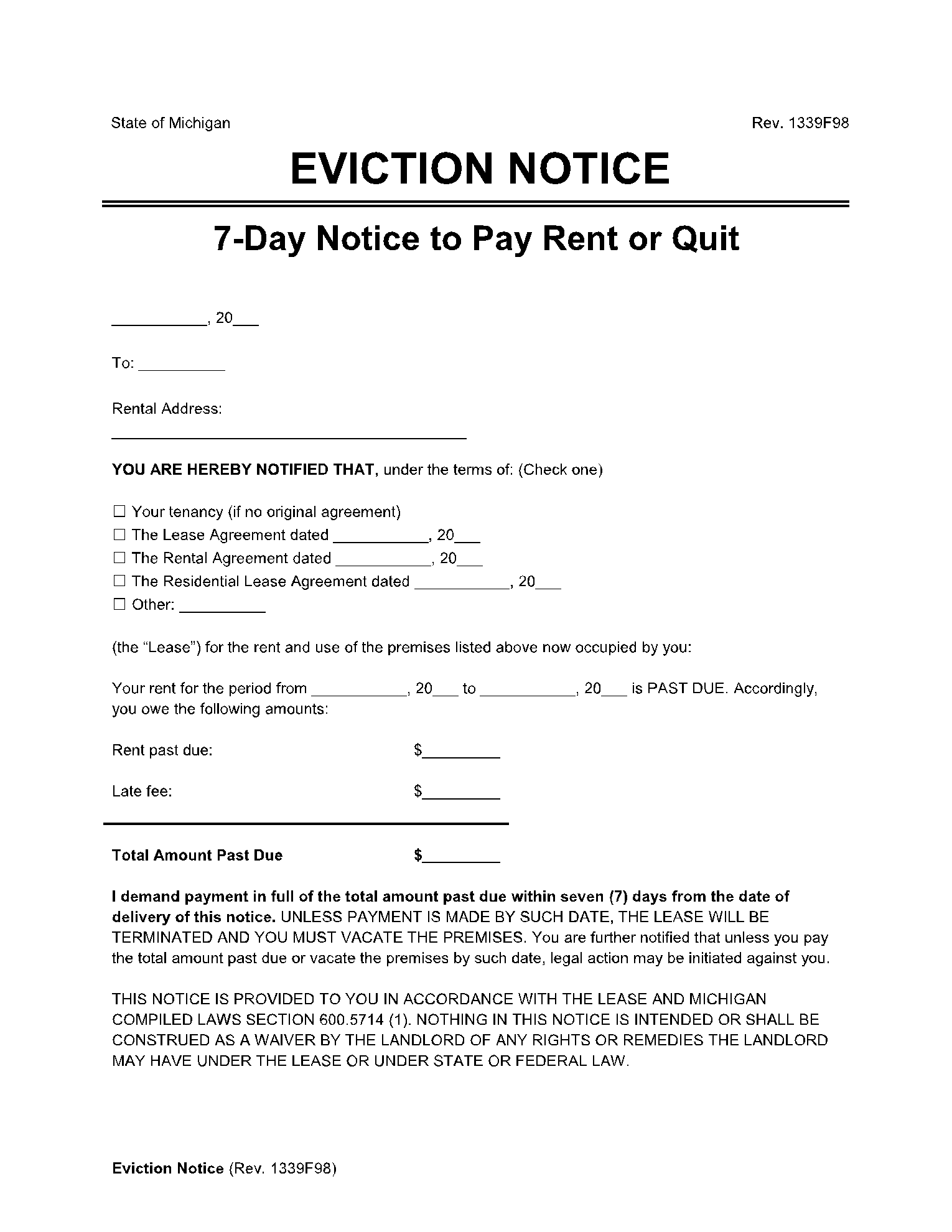 Michigan Eviction Notice Forms CocoDoc