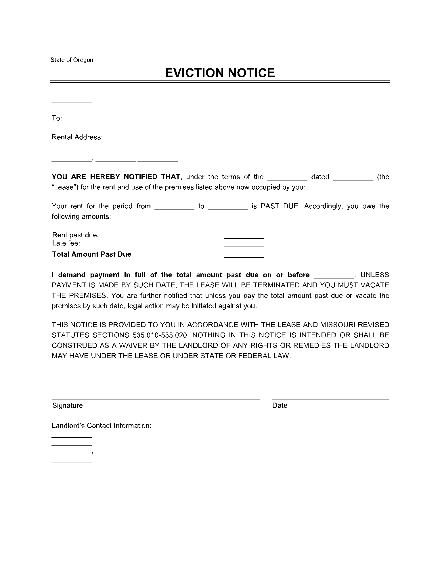 Oregon Eviction Notice Form (Free & Printable Template) CocoDoc