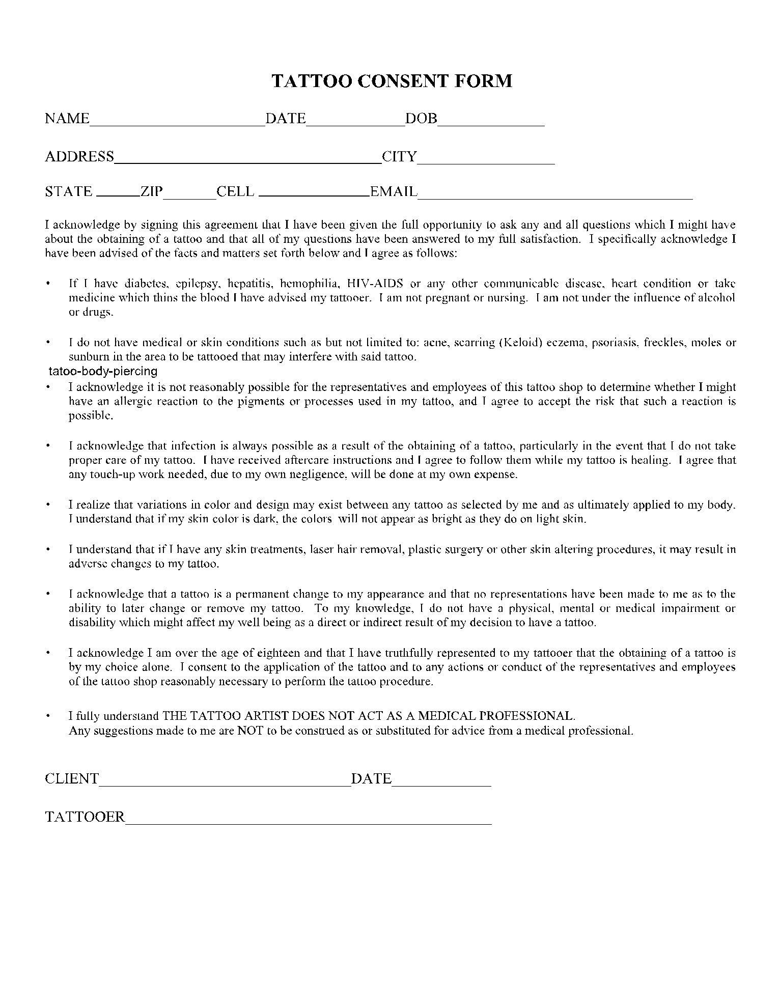 Top More Than 78 Florida Tattoo Consent Form Super Hot In cdgdbentre