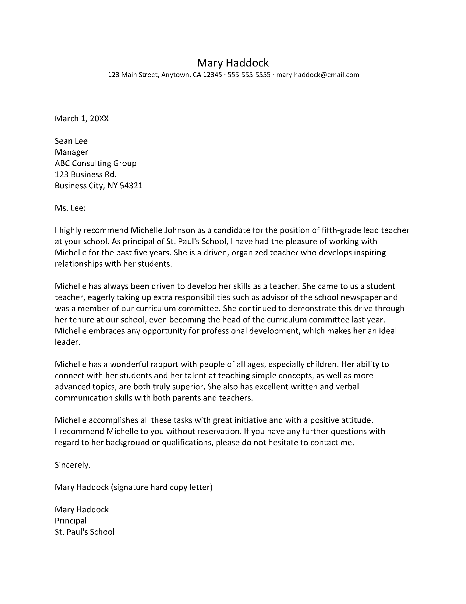 Letter Of Recommendation For Teacher With Sample Cocodoc 8143