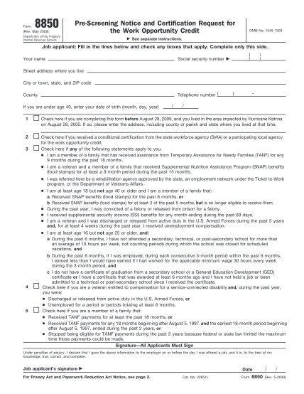 10004757-f8850-2009-form-8850---internal-revenue-service-various-fillable-forms-irs