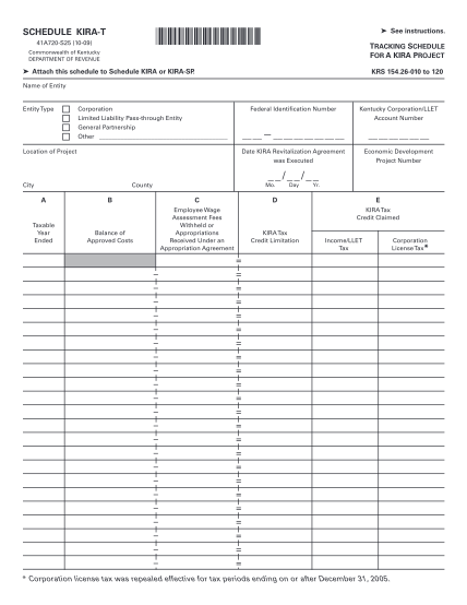 100148793-tracking-schedule-for-a-kira-project-form-41a720-s25-kentucky-revenue-ky
