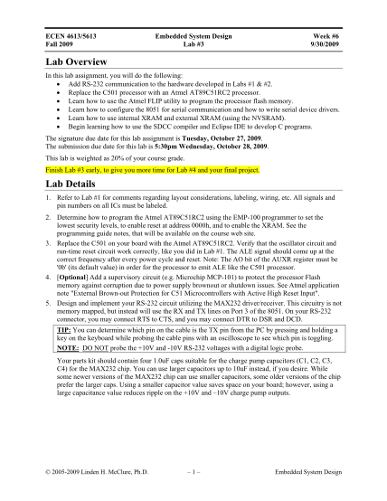 100663253-ecen-46135613-fall-2009-embedded-system-design-lab-3-week-6-9302009-lab-overview-in-this-lab-assignment-you-will-do-the-following-add-rs-232-communication-to-the-hardware-developed-in-labs-1-ampamp-ecee-colorado