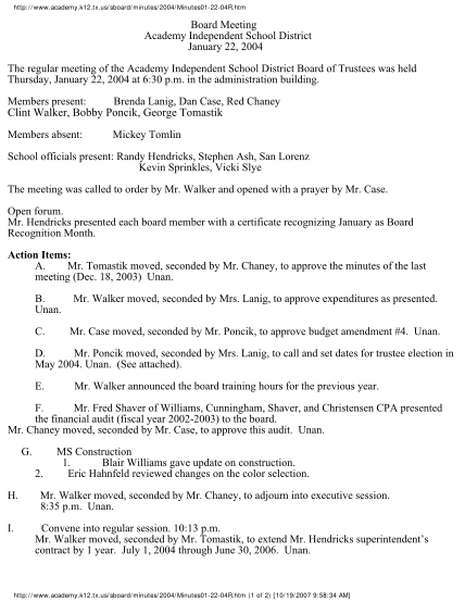 100759223-minutes-january-regular-2004-academy-independent-school-academyisd