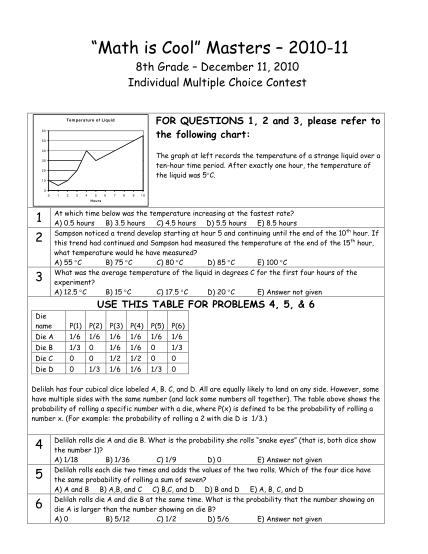 101301246-math-is-cool-masters-201011-8th-grade-december-11-2010-individual-multiple-choice-contest-for-questions-1-2-and-3-please-refer-to-the-following-chart-temperature-of-liquid-60-50-40-the-graph-at-left-records-the-temperature-of-a-strang