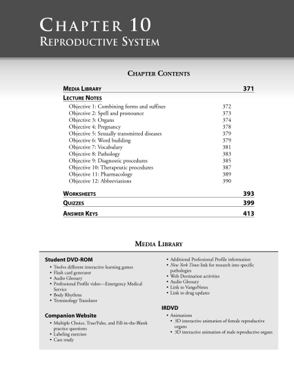 101659405-qxp-32008-1231-pm-page-371-c-h-a-p-t-e-r-10-reproductive-system-chapter-contents-media-library-lecture-notes-371-objective-1-combining-forms-and-suffixes-objective-2-spell-and-pronounce-objective-3-organs-objective-4-pregnancy