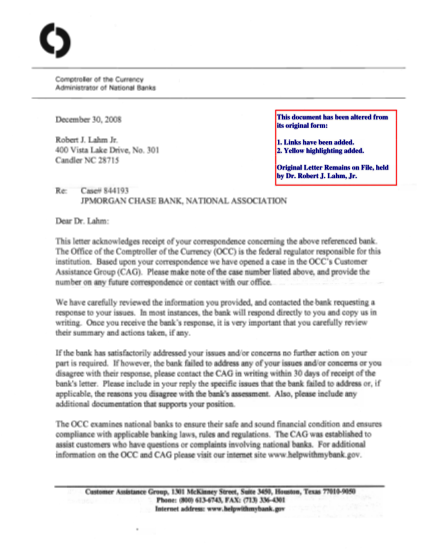 101672425-occ-letter-to-dr-robert-lahm-regarding-chase-card-services-dated-december-30-2008-office-of-the-comptroller-of-the-currency-correspondence-dated-december-30-2008-regarding-chase-card-services-complaint-made-by-dr-robert-j-lahm-jr