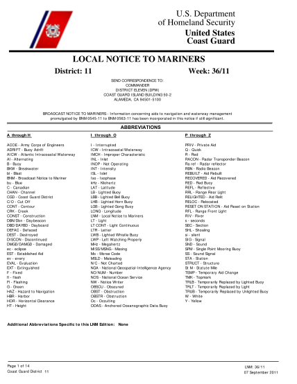 102007642-department-of-homeland-security-united-states-coast-guard-local-notice-to-mariners-district-11-week-3611-send-correspondence-to-commander-district-eleven-dpw-coast-guard-island-building-502-alameda-ca-945015100-broadcast-notice-to