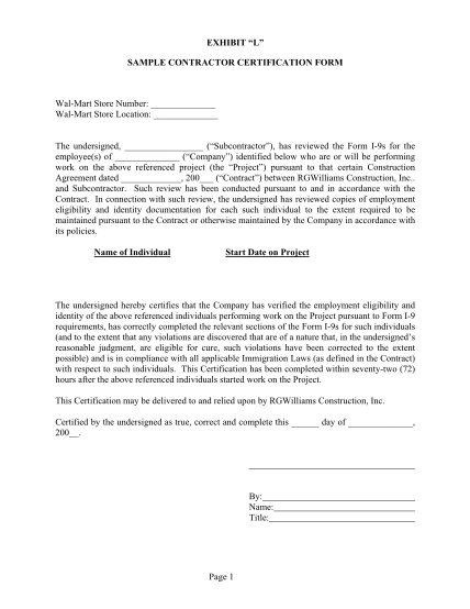 102237686-exhibit-l-sample-contractor-certification-form-walmart-store-number-walmart-store-location-the-undersigned-subcontractor-has-reviewed-the-form-i9s-for-the-employees-of-company-identified-below-who-are-or-will-be-performing-work-on