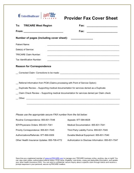 102649071-provider-fax-cover-sheet-to-tricare-west-region-fax-from-fax-number-of-pages-including-cover-sheet-patient-name-dates-of-service-tricare-claim-number-tax-identification-number-reason-for-correspondence-corrected-claim