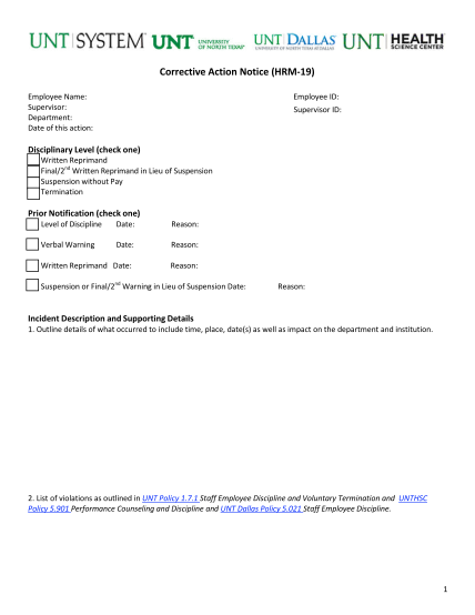 104551958-corrective-action-notice-hrm-19-unt-system-human-resources
