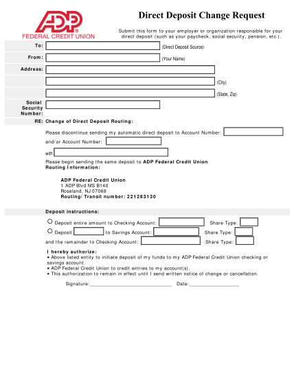 17 Direct Deposit Form Adp Free To Edit Download Print CocoDoc