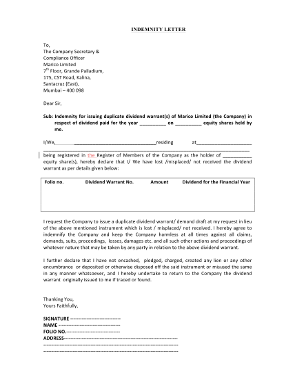 105344543-indemnity-letter-to-the-company-secretary-amp-compliance