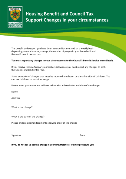 18 Change Circumstances Housing Benefit Form Free To Edit Download 