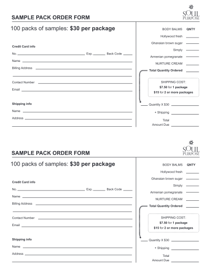 sample order form template