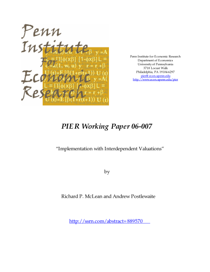 108062387-edupier-pier-working-paper-06007-implementation-with-interdependent-valuations-by-richard-p-economics-sas-upenn