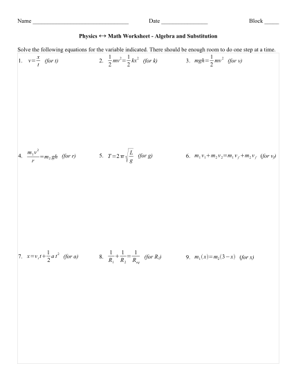 108405126-physics-math-worksheet-algebra-and-substitution-answers