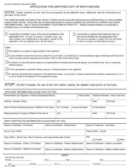 109716458-county-of-siskiyou-recorders-office-application-for-certified-copy-of-birth-record-notice-orders-received-by-mail-must-be-accompanied-by-the-attached-sworn-statement-see-the-instructions-on-the-back-of-this-form-co-siskiyou-ca
