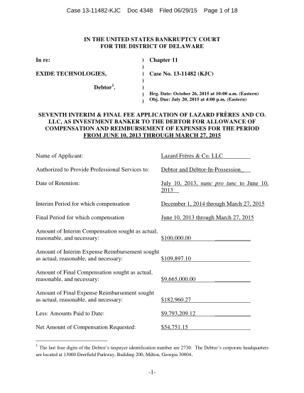 110940513-case-1311482kjc-doc-4348-filed-062915-page-1-of-18-in-the-united-states-bankruptcy-court-for-the-district-of-delaware-in-re-exide-technologies-debtor1