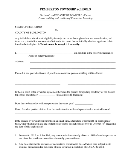 Printable Affidavit Of Domicile Form 6522