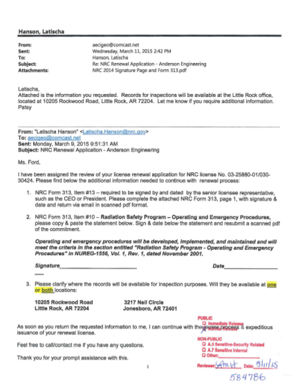 111620277-anderson-engineering-consultants-response-and-request-for-additional-information-regarding-renewal-application-docket-030-30424-license-03-25880-01-control-584786-pbadupws-nrc