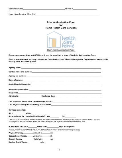 Free Printable Home Health Care Forms