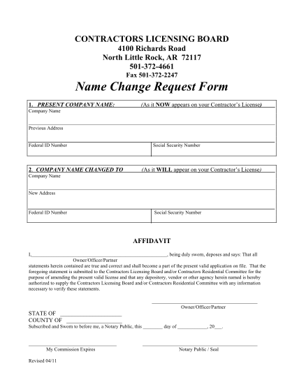 114595-name_change_for-m_april_2011-name-change-request-form--arkansas-contractors-licensing-board-state-arkansas-aclb-arkansas