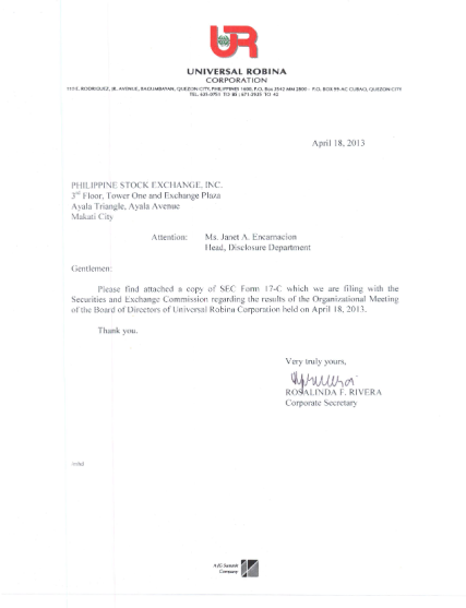 114876159-urc-results-of-organizational-meeting-of-board-of-directors-april