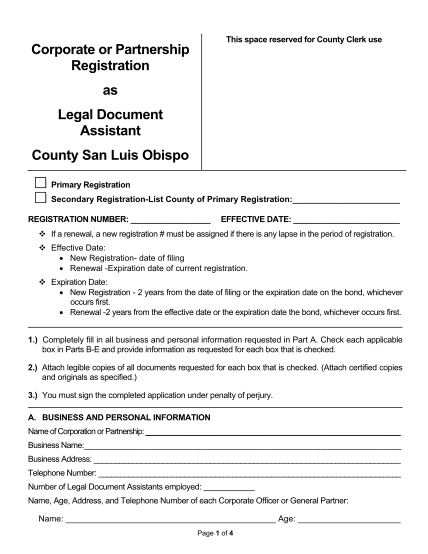 115596-legal-doc-assis-tant--application-for-corporation-pa-rtnership-corporate-or-partnership-registration-as-legal-document-assistant--california-application-forms-slocounty-ca