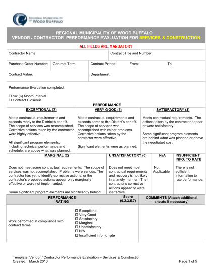 146 Vendor Performance Evaluation Form Page 10 Free To Edit Download 