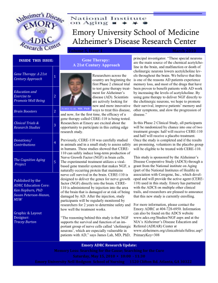 117272634-emory-university-school-of-medicine-alzheimers-disease-research-center-volume-5-issue-1-gene-therapy-a-21st-century-approach-inside-this-issue-gene-therapy-a-21st-century-approach-1-education-and-exercise-to-promote-well-being-2-brain