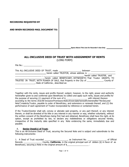 long form deed of trust and assignment of rents california