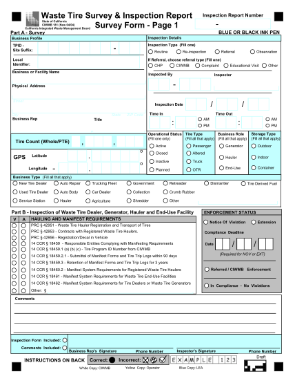 1193393-sample181-waste-tire-survey-inspection-report-survy-form--page1-ciwmb--various-fillable-forms-calrecycle-ca