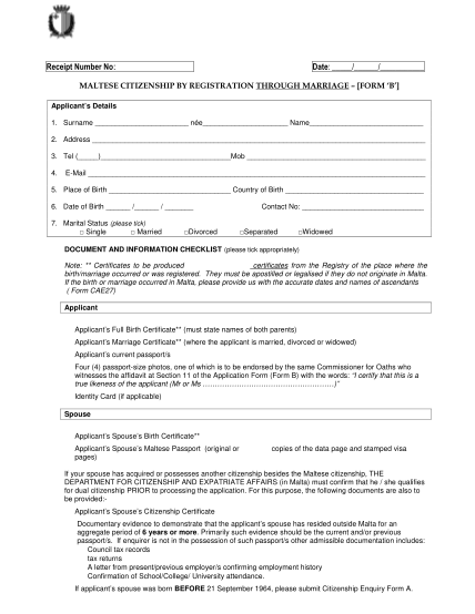 120391654-embassy-of-malta-102014mar-b-date-receipt-number-no-maltese-citizenship-by-registration-through-marriage-form-b-applicants-details-1-foreignaffairs-gov
