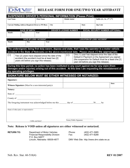 1207004-2yraff-release-form-for-onetwo-year-affidavit--nebraska-department-of--various-fillable-forms-dmv-ne