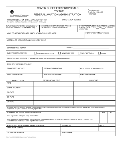 1216802-faa9550-1-cover-sheet-for-proposals-to-the-federal---faa-various-fillable-forms-faa