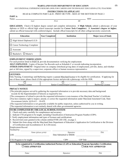 124665-fillable-msde-occupational-experoence-resume-form-msde-maryland