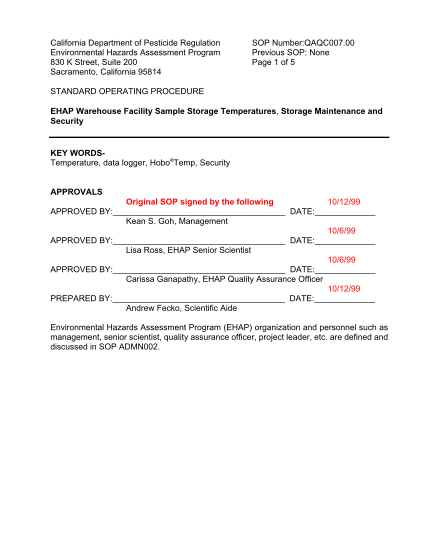 1288706-standard-operating-procedure-ehap-warehouse-facility-sample-storage-temperature-storage-maintenance-and-security-cdpr-ca