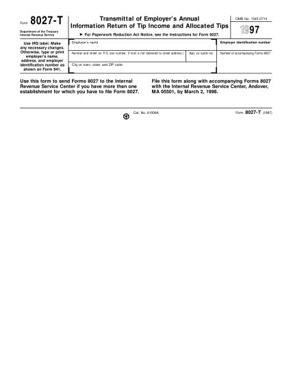 12889564-f8027t-1997-1997-form-8027t-transmittal-of-employers-annual-information-return-of-tip-income-and-allocated-tips-various-fillable-forms-irs