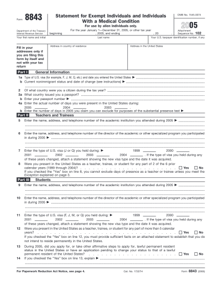 12890759-f8843-2005-2005-form-8843-statement-for-exempt-individuals-and-individuals-with-a-medical-condition-various-fillable-forms-irs