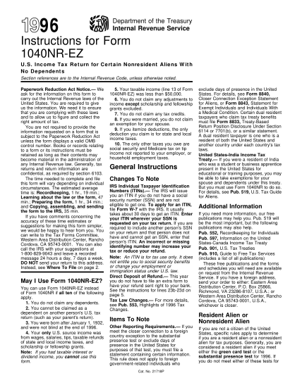 12891798-i1040nre-1996-1996-instructions-for-1040nr-ez-instructions-for-form-1040nr-ez-various-fillable-forms-irs