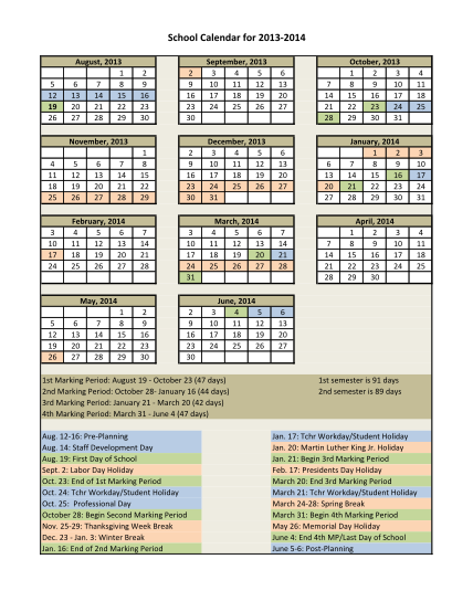 24 2013 2014 Academic Calendar August Free To Edit Download Print Cocodoc